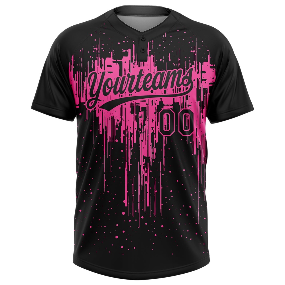 Black Pink 3D Pattern Dripping Splatter Art Two Button Unisex Softball Jersey, Custom Team Softball Jersey Black Pink 3D Pattern Dripping Splatter Art Two Button Unisex Softball Jersey, Custom Team Softball Jersey