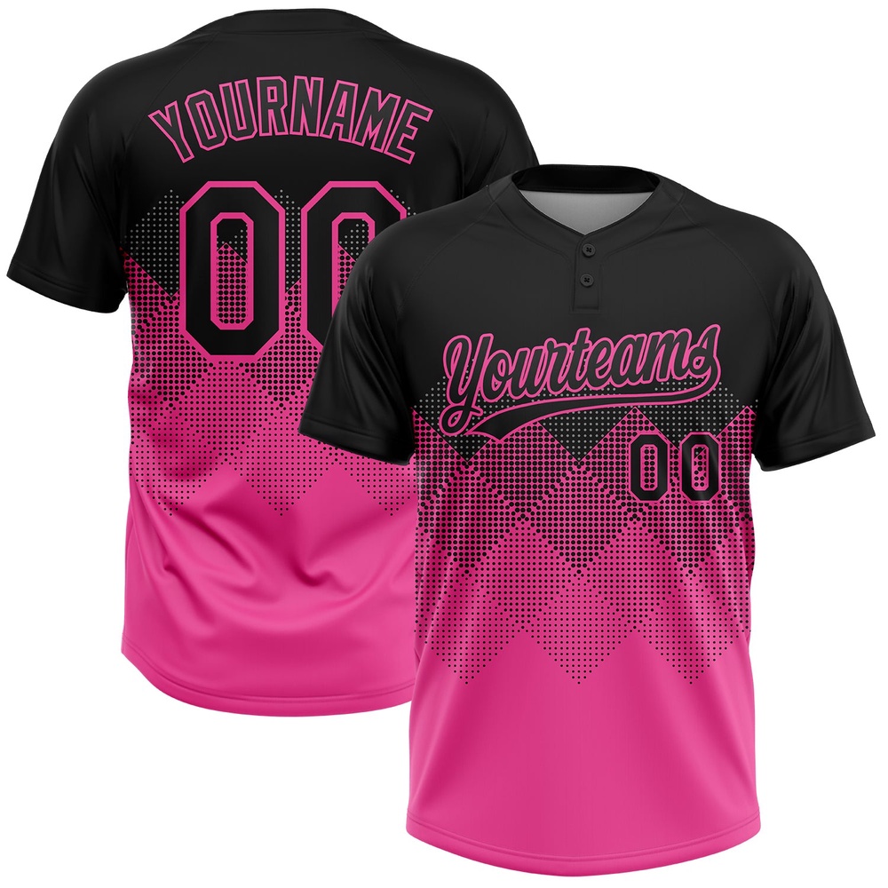 Black Pink 3D Pattern Gradient Square Shapes Two Button Unisex Softball Jersey, Custom Team Softball Jersey Black Pink 3D Pattern Gradient Square Shapes Two Button Unisex Softball Jersey, Custom Team Softball Jersey