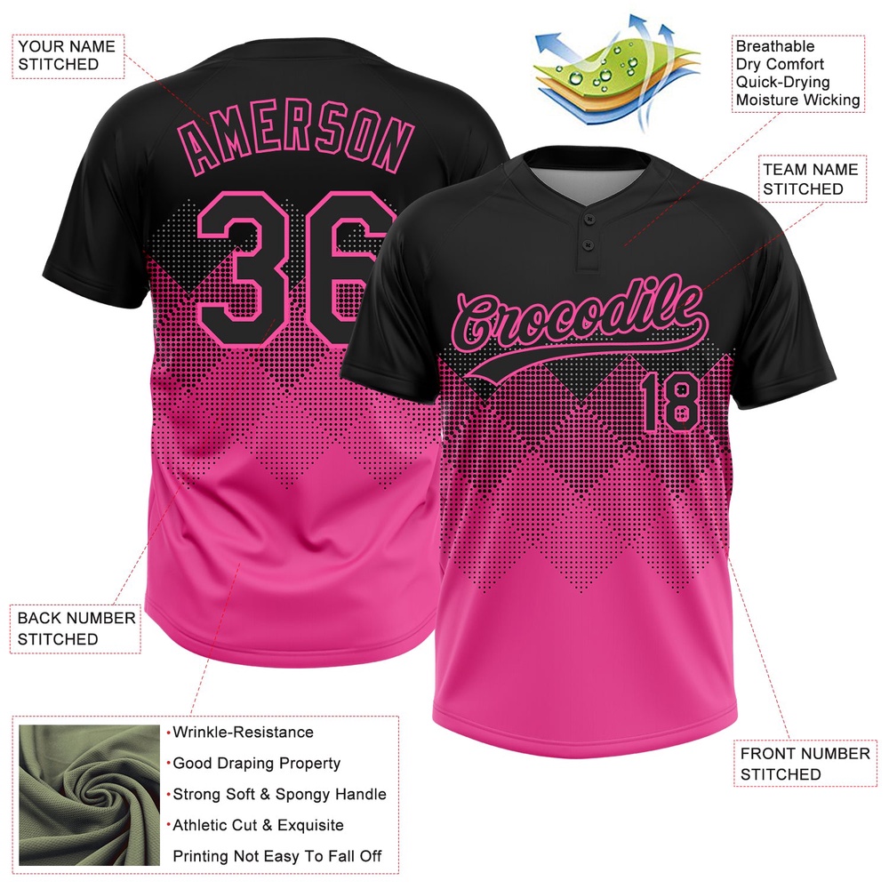 Black Pink 3D Pattern Gradient Square Shapes Two Button Unisex Softball Jersey, Custom Team Softball Jersey Black Pink 3D Pattern Gradient Square Shapes Two Button Unisex Softball Jersey, Custom Team Softball Jersey