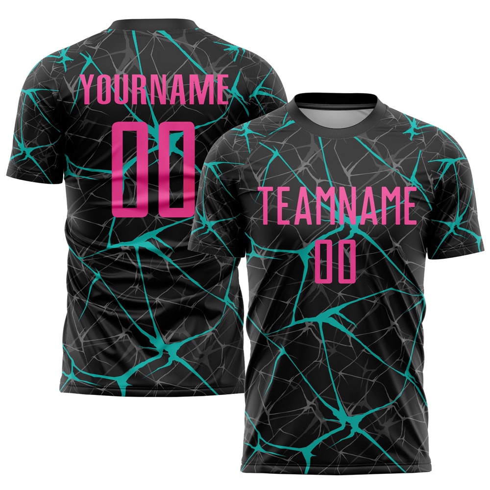 Black Pink Aqua Sublimation Soccer Uniform Jersey, Custom Team Soccer Jersey Shirt