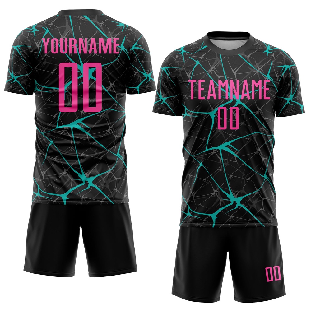 Black Pink Aqua Sublimation Soccer Uniform Jersey, Custom Team Soccer Jersey Shirt