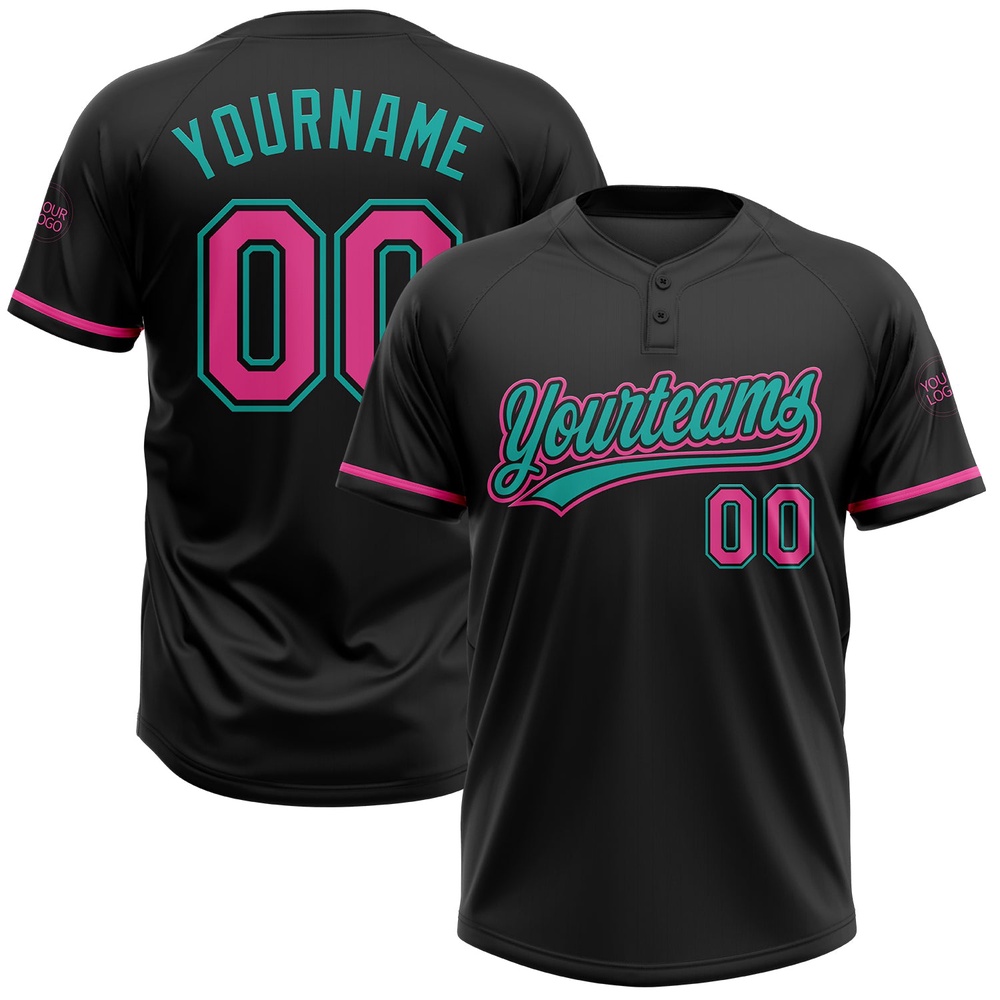 Black Pink Aqua Two Button Unisex Softball Jersey, Custom Team Softball Jersey Black Pink Aqua Two Button Unisex Softball Jersey, Custom Team Softball Jersey