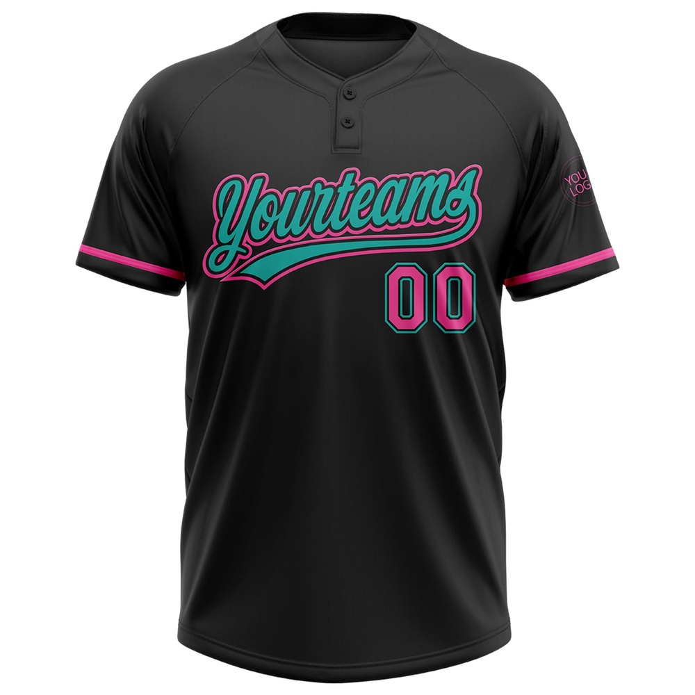 Black Pink Aqua Two Button Unisex Softball Jersey, Custom Team Softball Jersey Black Pink Aqua Two Button Unisex Softball Jersey, Custom Team Softball Jersey