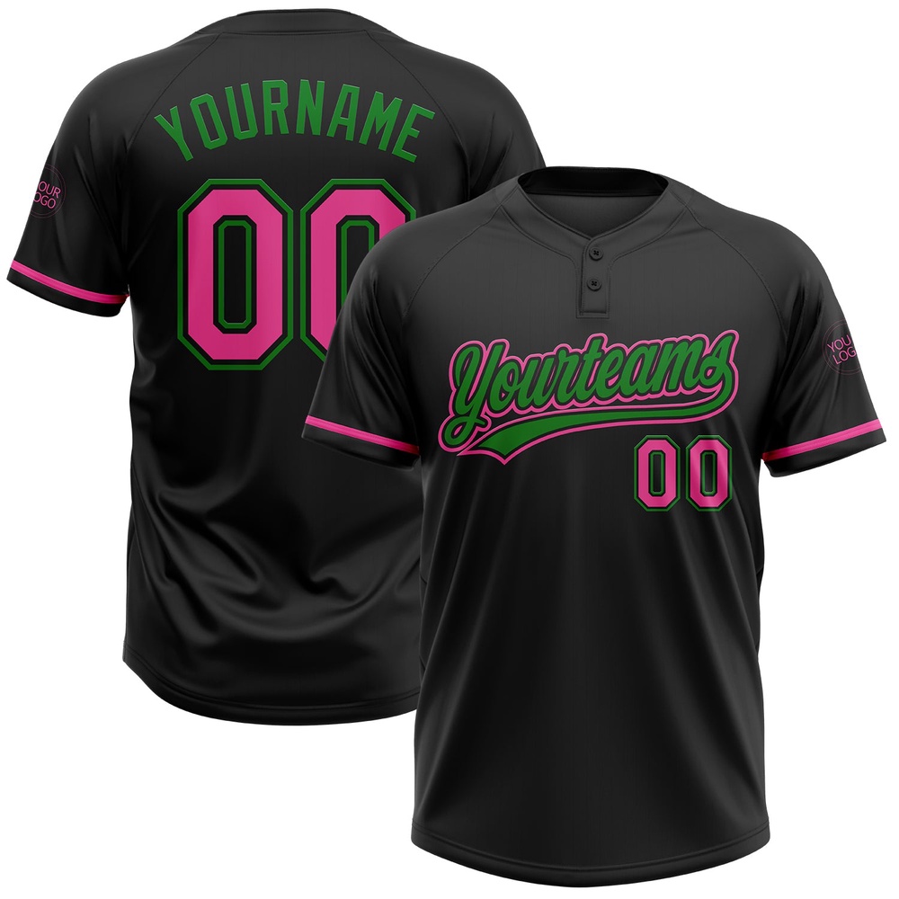 Black Pink Grass Green Two Button Unisex Softball Jersey, Custom Team Softball Jersey Black Pink Grass Green Two Button Unisex Softball Jersey, Custom Team Softball Jersey
