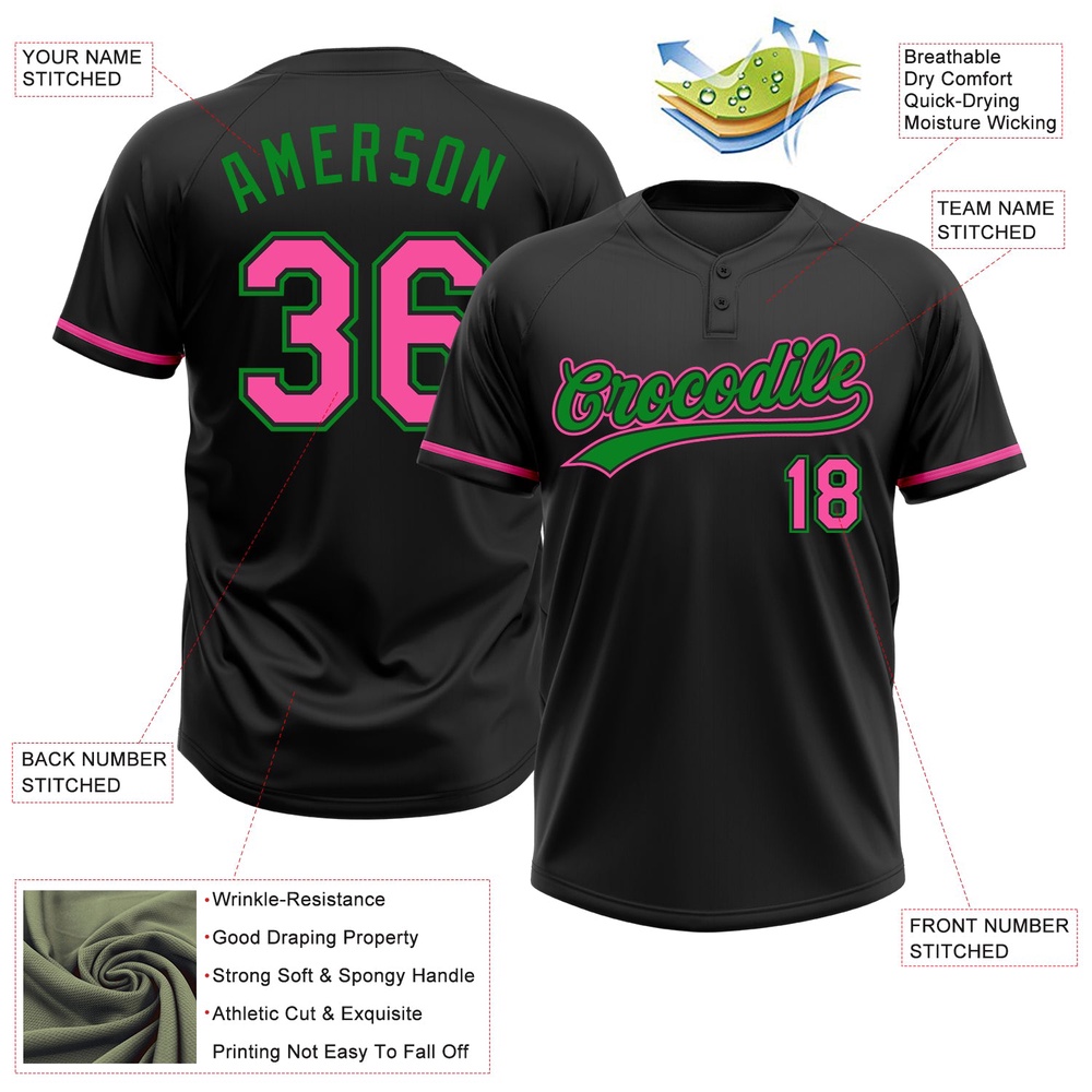 Black Pink Grass Green Two Button Unisex Softball Jersey, Custom Team Softball Jersey Black Pink Grass Green Two Button Unisex Softball Jersey, Custom Team Softball Jersey