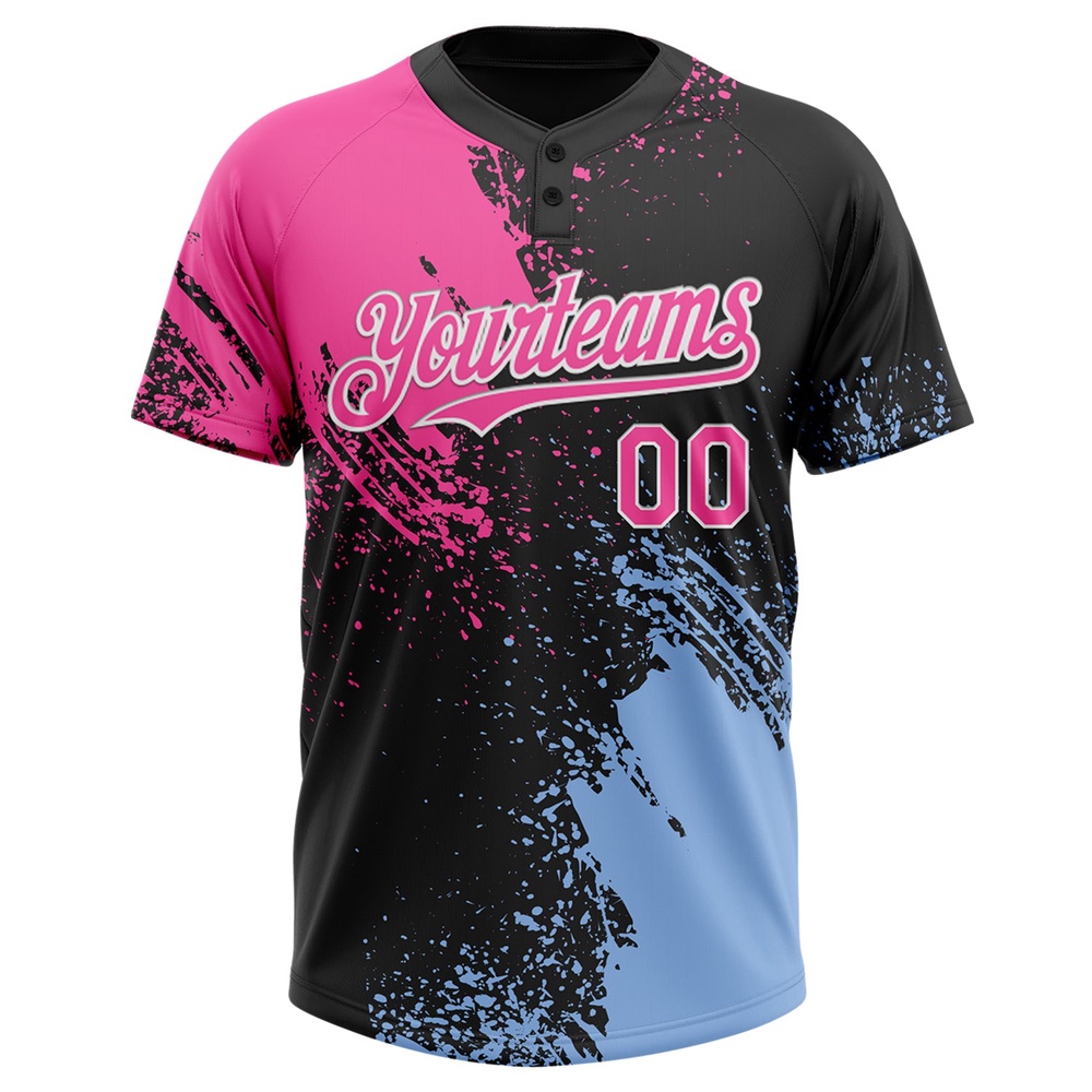 Black Pink Light Blue 3D Pattern Abstract Brush Stroke Two Button Unisex Softball Jersey, Custom Team Softball Jersey Black Pink Light Blue 3D Pattern Abstract Brush Stroke Two Button Unisex Softball Jersey, Custom Team Softball Jersey