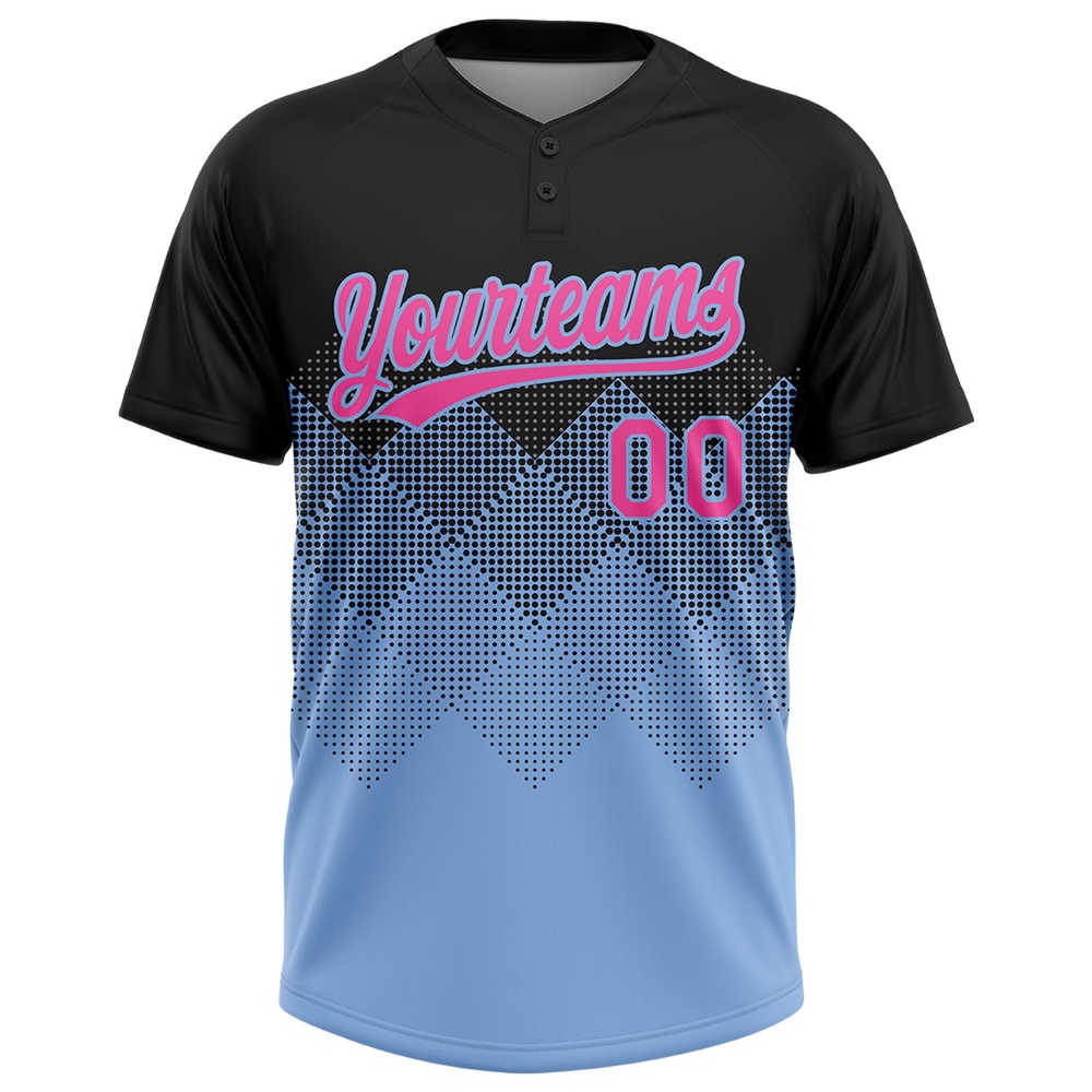 Black Pink Light Blue 3D Pattern Gradient Square Shapes Two Button Unisex Softball Jersey, Custom Team Softball Jersey Black Pink Light Blue 3D Pattern Gradient Square Shapes Two Button Unisex Softball Jersey, Custom Team Softball Jersey
