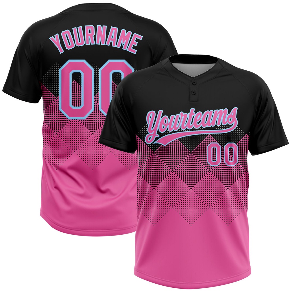 Black Pink Light Blue 3D Pattern Two Button Unisex Softball Jersey, Custom Team Softball Jersey Black Pink Light Blue 3D Pattern Two Button Unisex Softball Jersey, Custom Team Softball Jersey