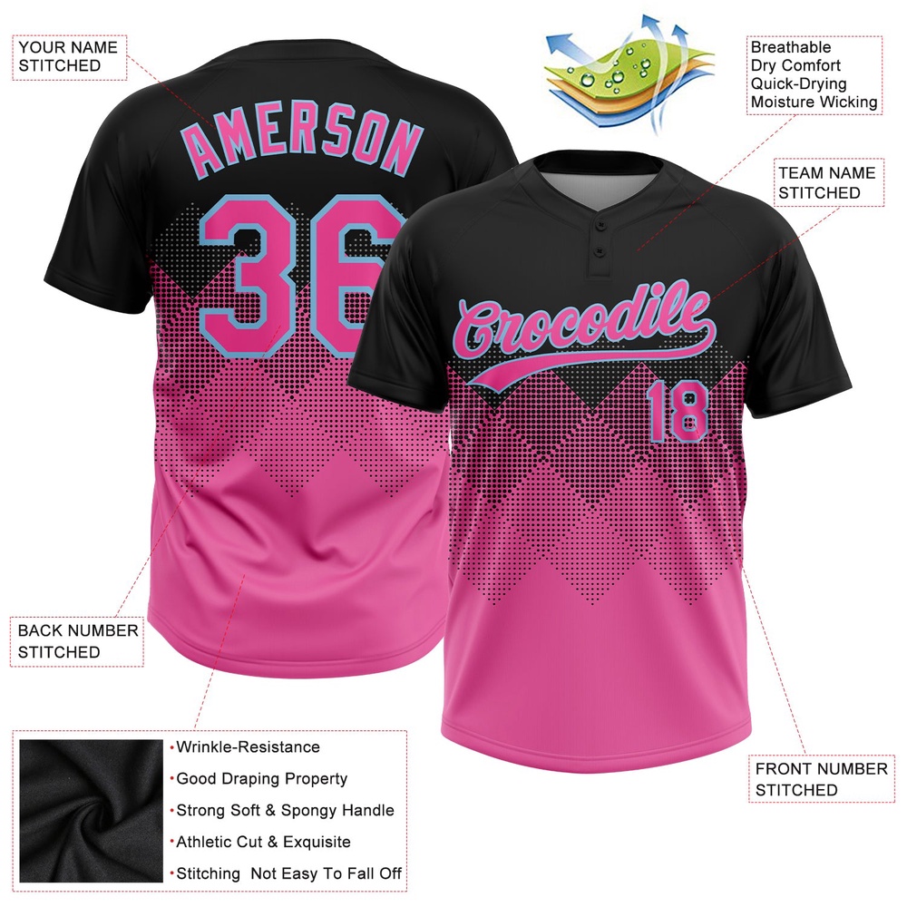 Black Pink Light Blue 3D Pattern Two Button Unisex Softball Jersey, Custom Team Softball Jersey Black Pink Light Blue 3D Pattern Two Button Unisex Softball Jersey, Custom Team Softball Jersey