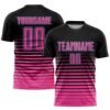 Black Pink Geometric Lines Sublimation Soccer Uniform Jersey, Custom Team Soccer Jersey Shirt