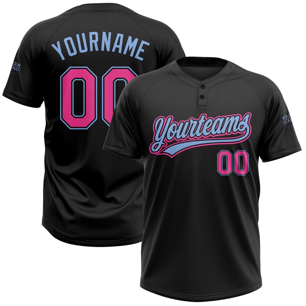 Black Pink Light Blue Two Button Unisex Softball Jersey, Custom Team Softball Jersey Black Pink Light Blue Two Button Unisex Softball Jersey, Custom Team Softball Jersey