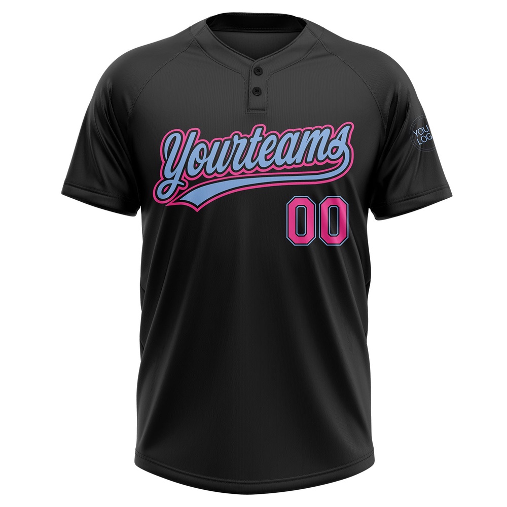 Black Pink Light Blue Two Button Unisex Softball Jersey, Custom Team Softball Jersey Black Pink Light Blue Two Button Unisex Softball Jersey, Custom Team Softball Jersey