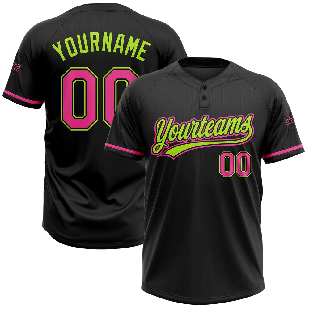 Black Pink Neon Green Two Button Unisex Softball Jersey, Custom Team Softball Jersey Black Pink Neon Green Two Button Unisex Softball Jersey, Custom Team Softball Jersey