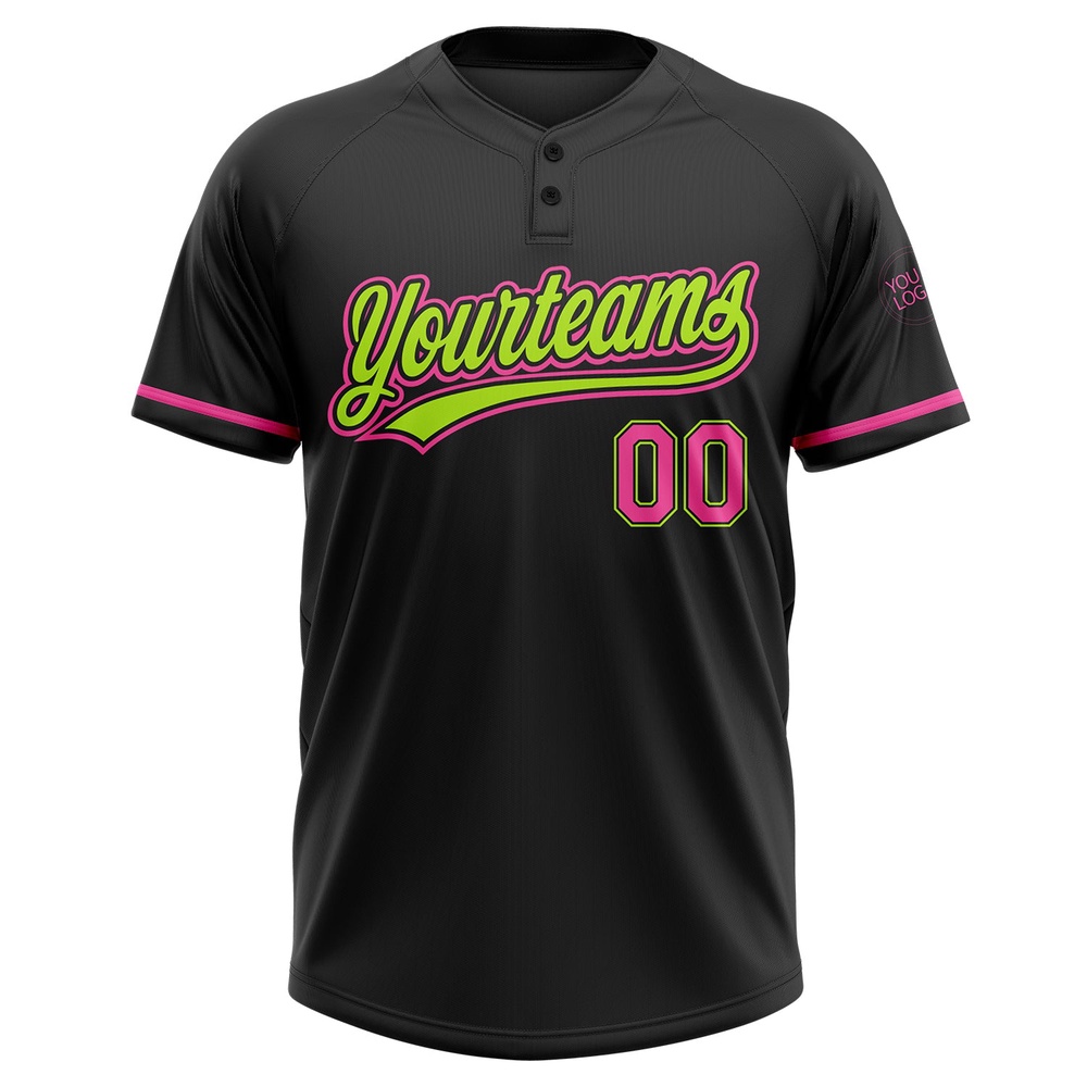 Black Pink Neon Green Two Button Unisex Softball Jersey, Custom Team Softball Jersey Black Pink Neon Green Two Button Unisex Softball Jersey, Custom Team Softball Jersey
