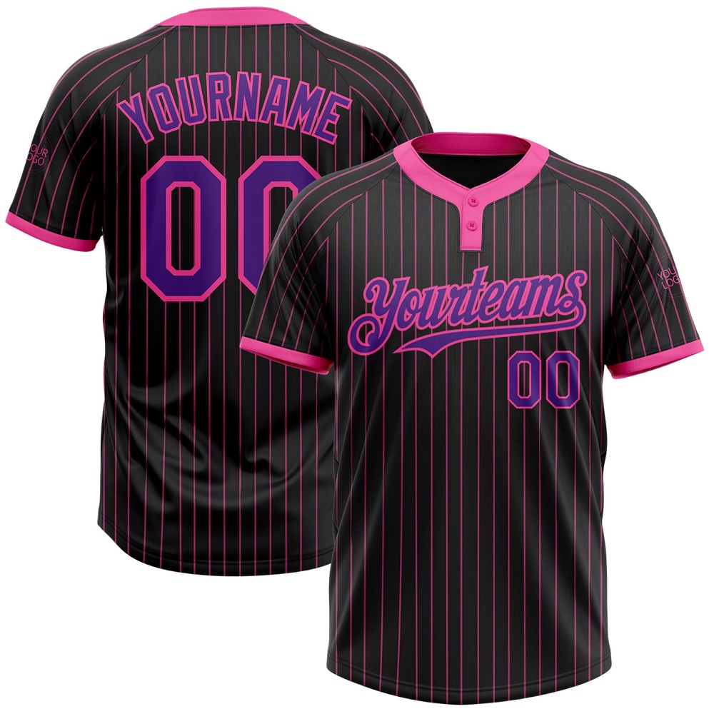 Black Pink Pinstripe Purple Two Button Unisex Softball Jersey, Custom Team Softball Jersey Black Pink Pinstripe Purple Two Button Unisex Softball Jersey, Custom Team Softball Jersey