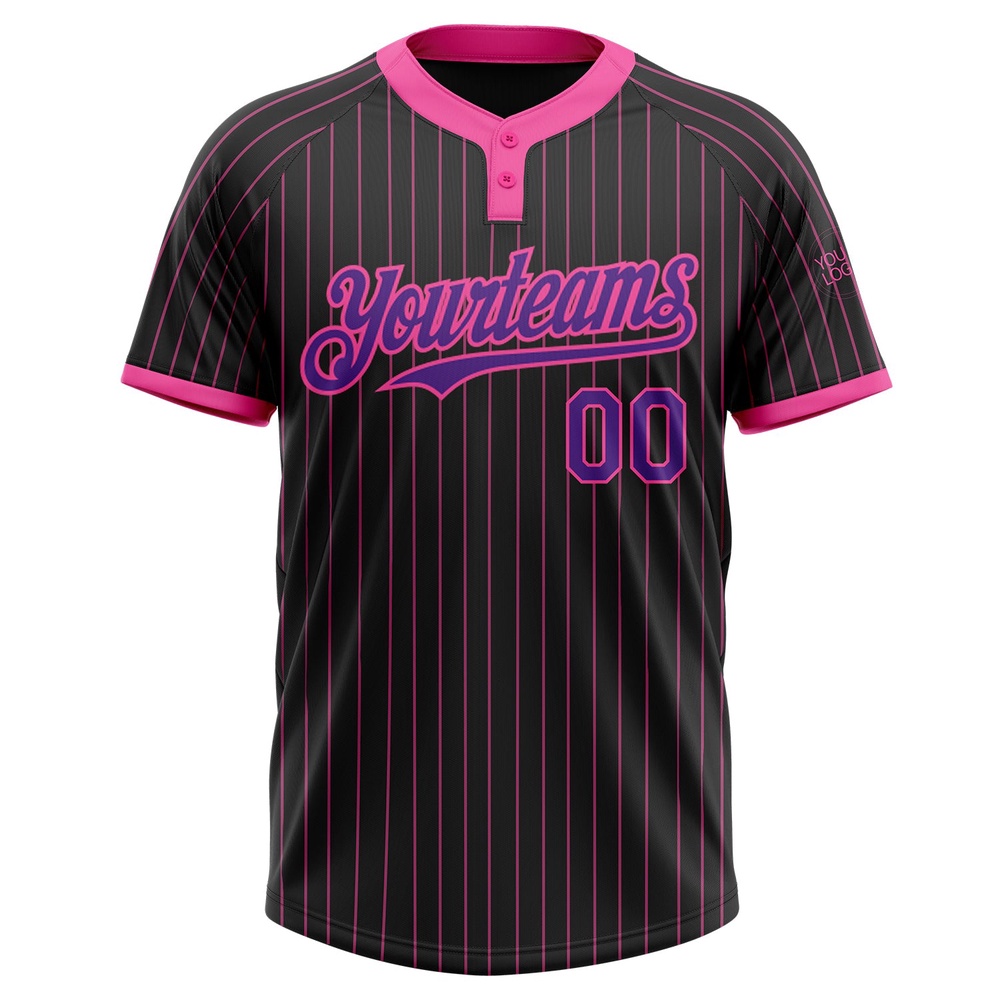 Black Pink Pinstripe Purple Two Button Unisex Softball Jersey, Custom Team Softball Jersey Black Pink Pinstripe Purple Two Button Unisex Softball Jersey, Custom Team Softball Jersey