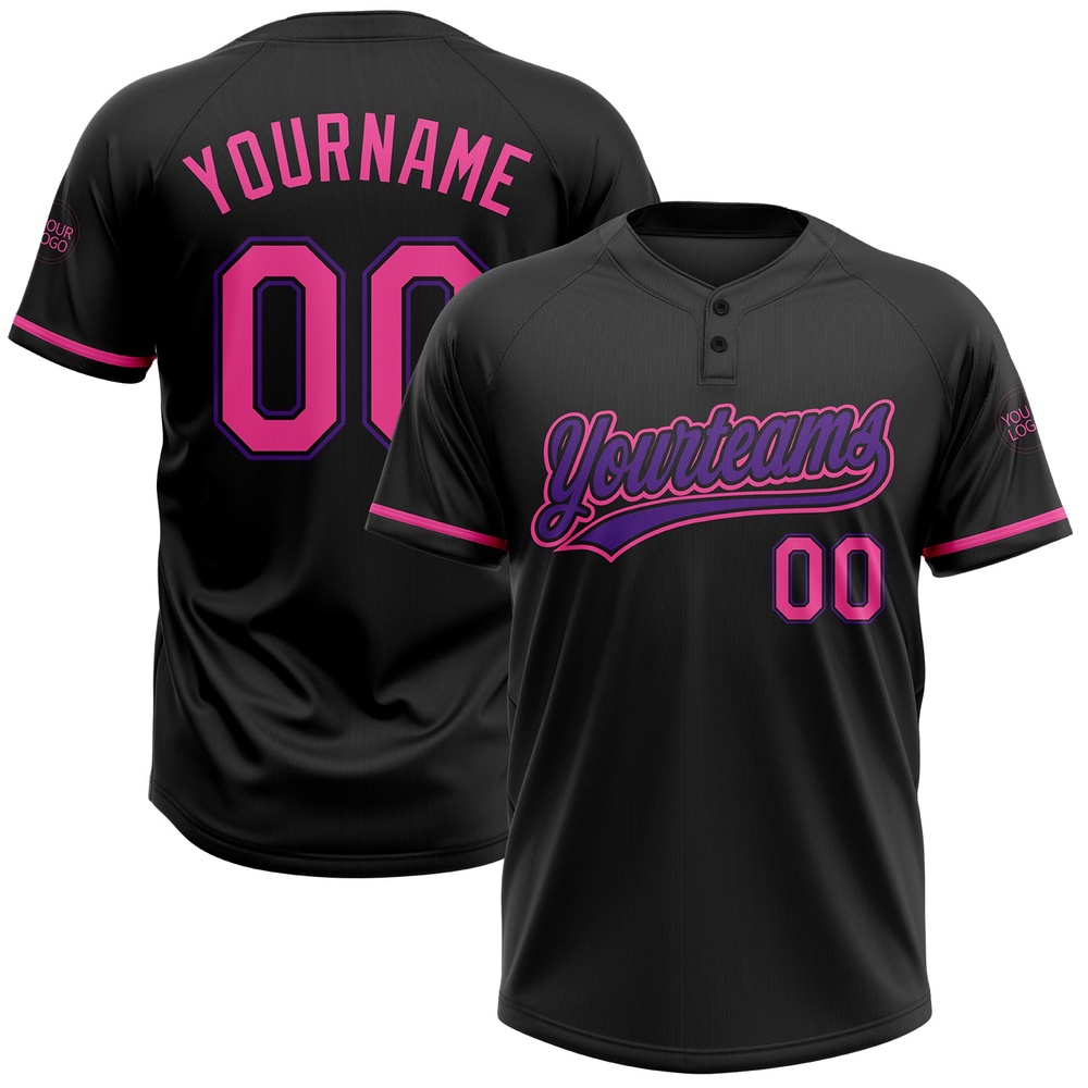 Black Pink Purple Two Button Unisex Softball Jersey, Custom Team Softball Jersey Black Pink Purple Two Button Unisex Softball Jersey, Custom Team Softball Jersey