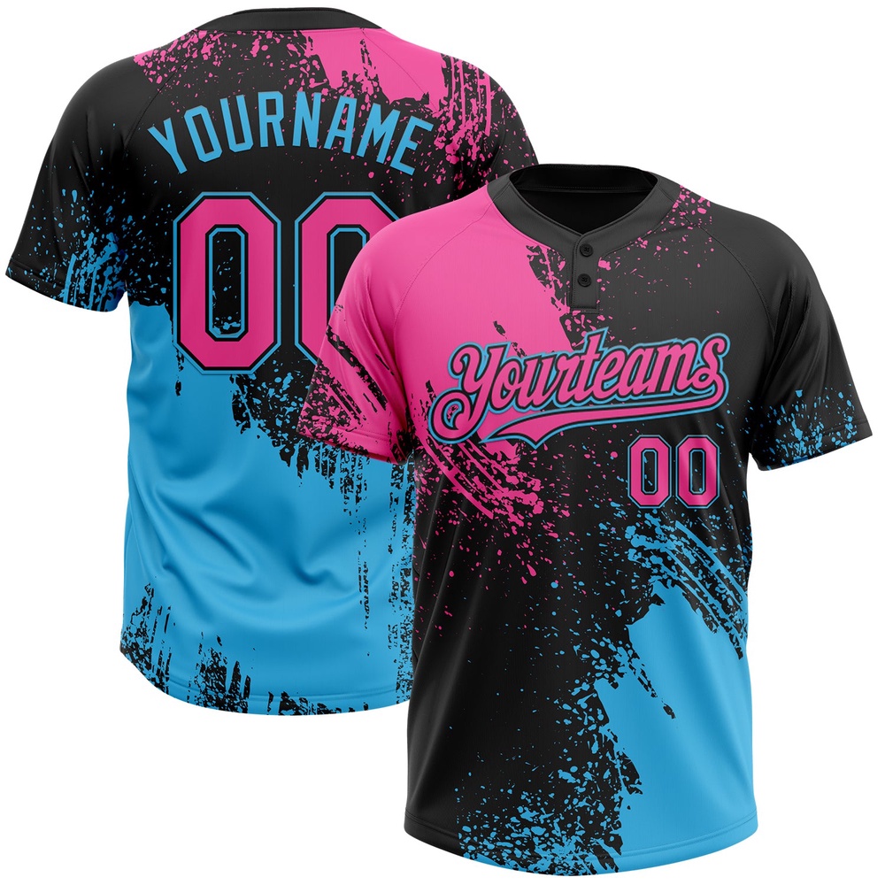 Black Pink Sky Blue 3D Pattern Abstract Brush Stroke Two Button Unisex Softball Jersey, Custom Team Softball Jersey Black Pink Sky Blue 3D Pattern Abstract Brush Stroke Two Button Unisex Softball Jersey, Custom Team Softball Jersey