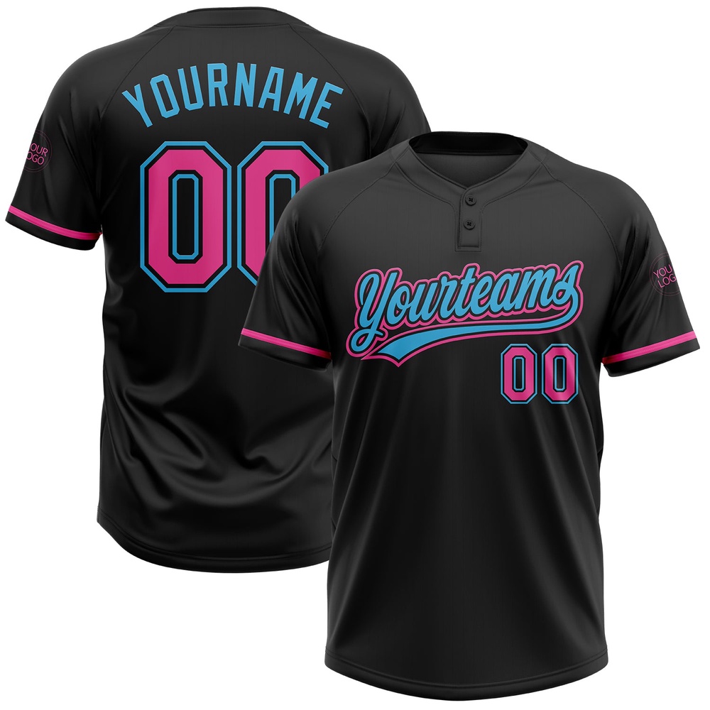 Black Pink Sky Blue Two Button Unisex Softball Jersey, Custom Team Softball Jersey Black Pink Sky Blue Two Button Unisex Softball Jersey, Custom Team Softball Jersey