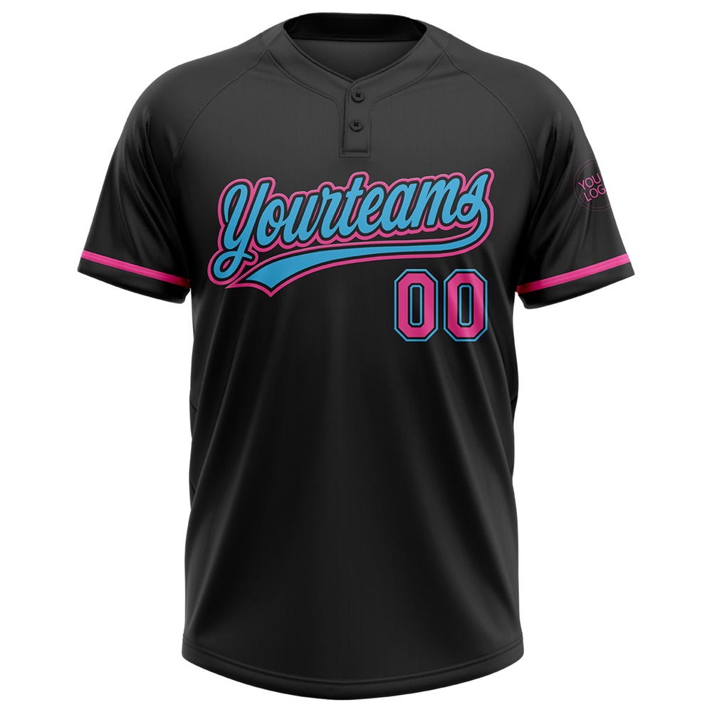 Black Pink Sky Blue Two Button Unisex Softball Jersey, Custom Team Softball Jersey Black Pink Sky Blue Two Button Unisex Softball Jersey, Custom Team Softball Jersey