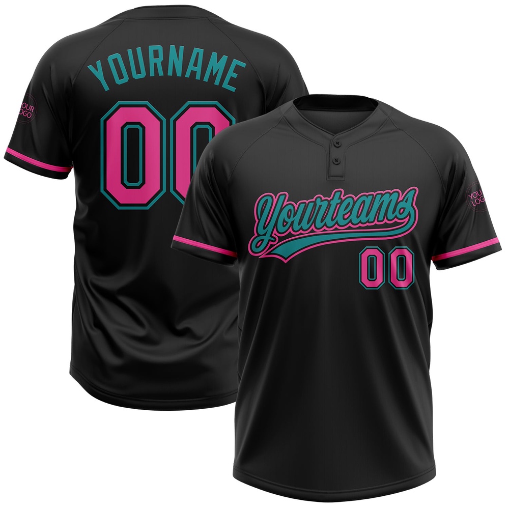 Black Pink Teal Two Button Unisex Softball Jersey, Custom Team Softball Jersey