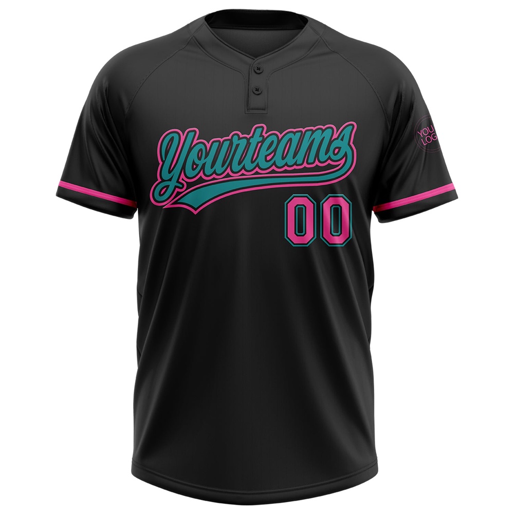 Black Pink Teal Two Button Unisex Softball Jersey, Custom Team Softball Jersey