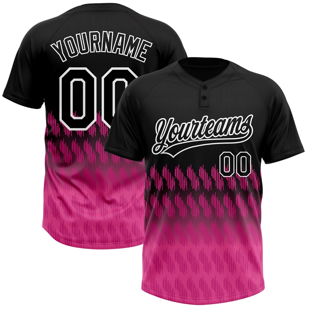 Black Pink White 3D Pattern Lines Two Button Unisex Softball Jersey, Custom Team Softball Jersey