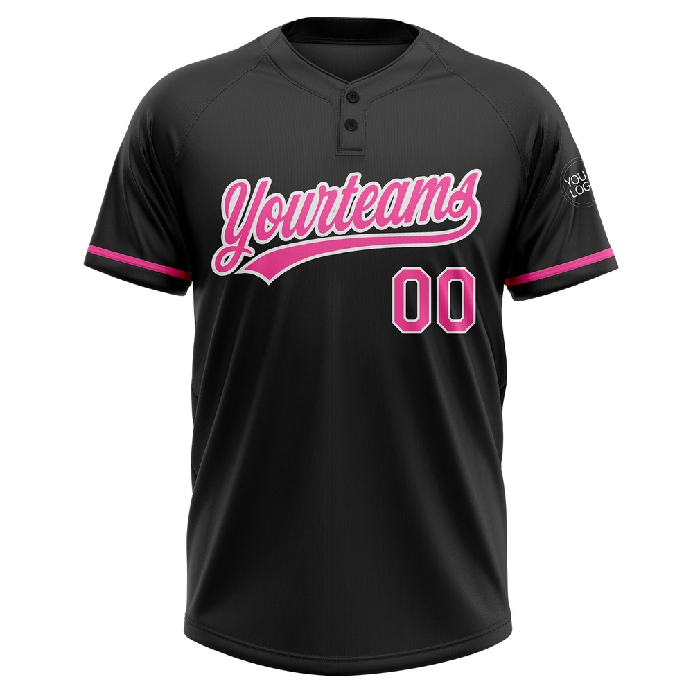 Black Pink White Two Button Unisex Softball Jersey, Custom Team Softball Jersey