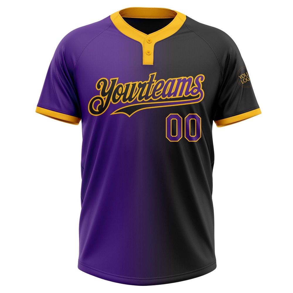 Black Purple Gold Gradient Fashion Two Button Unisex Softball Jersey, Custom Team Softball Jersey Black Purple Gold Gradient Fashion Two Button Unisex Softball Jersey, Custom Team Softball Jersey