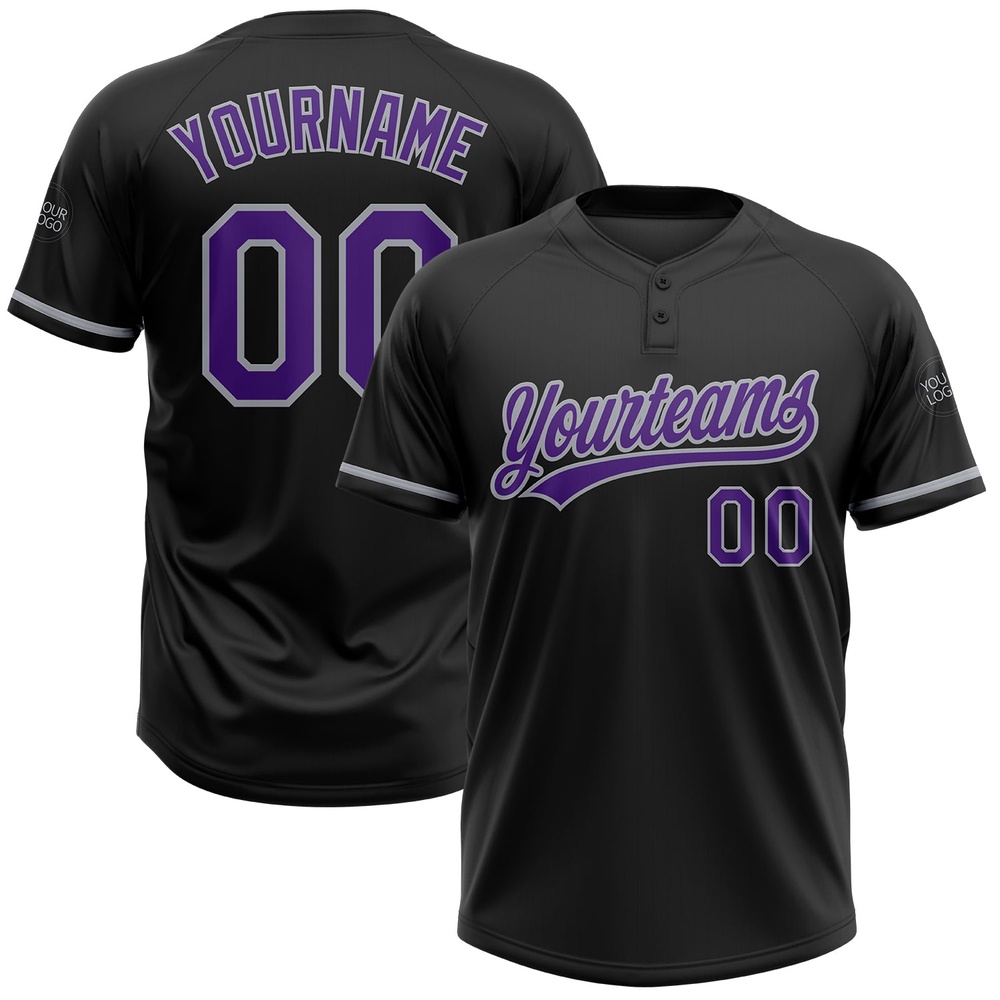 Black Purple Gray Two Button Unisex Softball Jersey, Custom Team Softball Jersey