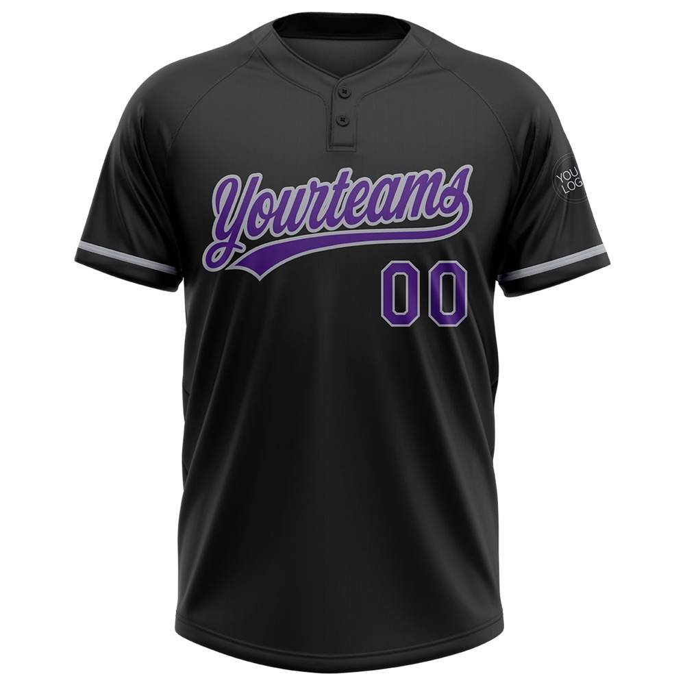Black Purple Gray Two Button Unisex Softball Jersey, Custom Team Softball Jersey