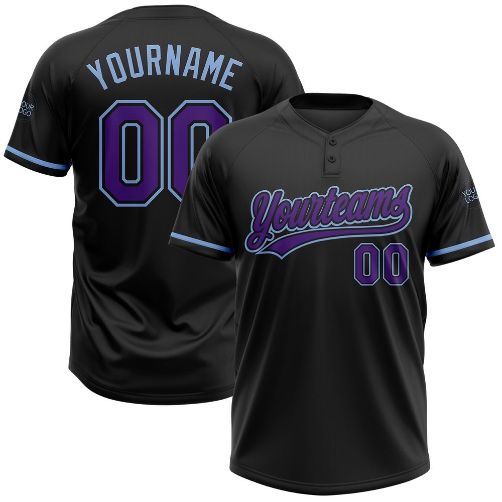 Black Purple Light Blue Two Button Unisex Softball Jersey, Custom Team Softball Jersey Black Purple Light Blue Two Button Unisex Softball Jersey, Custom Team Softball Jersey