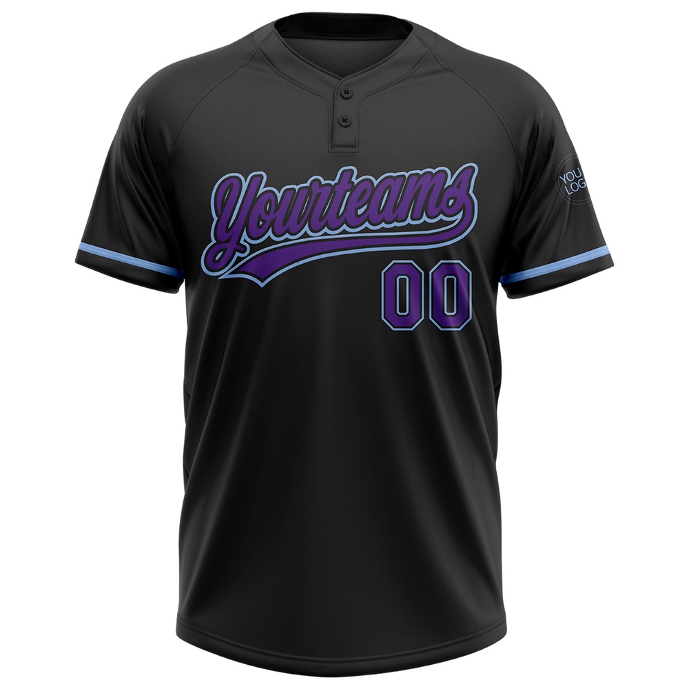 Black Purple Light Blue Two Button Unisex Softball Jersey, Custom Team Softball Jersey Black Purple Light Blue Two Button Unisex Softball Jersey, Custom Team Softball Jersey