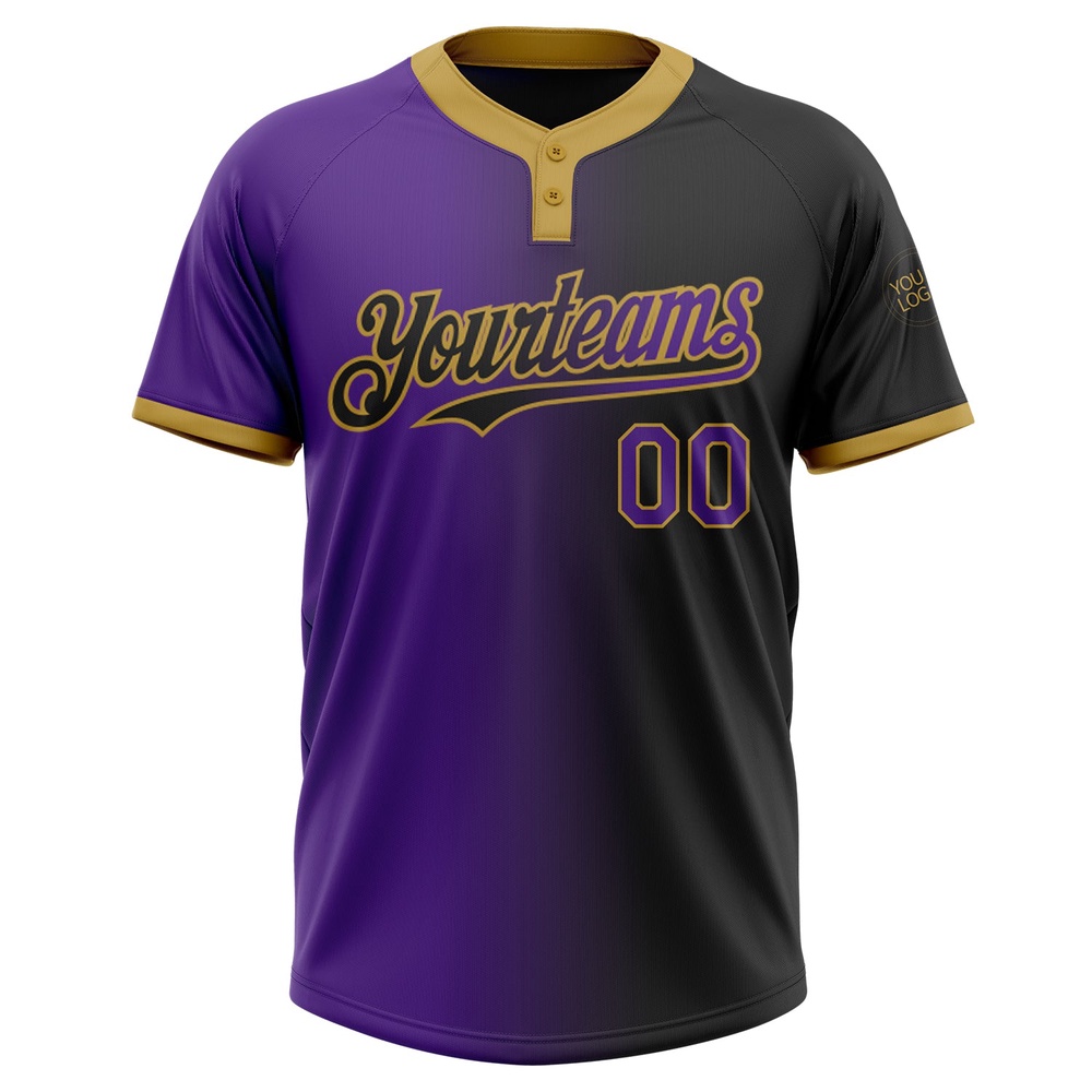 Black Purple Old Gold Gradient Fashion Two Button Unisex Softball Jersey, Custom Team Softball Jersey Black Purple Old Gold Gradient Fashion Two Button Unisex Softball Jersey, Custom Team Softball Jersey