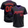 Black Purple Pinstripe Old Gold Two Button Unisex Softball Jersey, Custom Team Softball Jersey