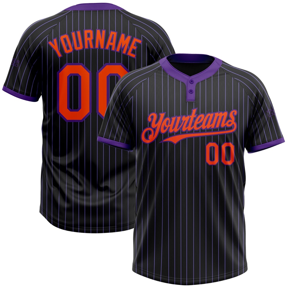 Black Purple Pinstripe Orange Two Button Unisex Softball Jersey, Custom Team Softball Jersey Black Purple Pinstripe Orange Two Button Unisex Softball Jersey, Custom Team Softball Jersey