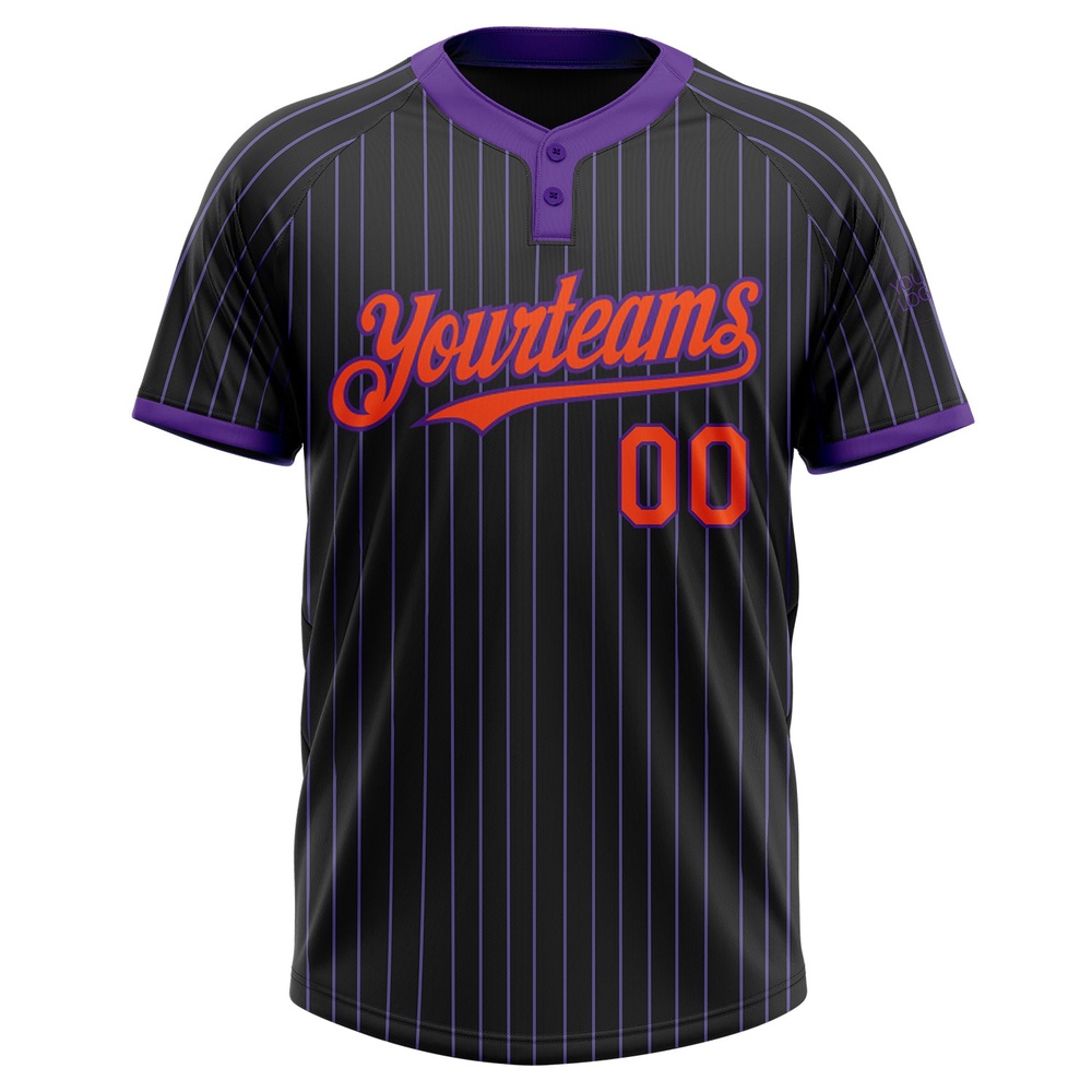 Black Purple Pinstripe Orange Two Button Unisex Softball Jersey, Custom Team Softball Jersey Black Purple Pinstripe Orange Two Button Unisex Softball Jersey, Custom Team Softball Jersey