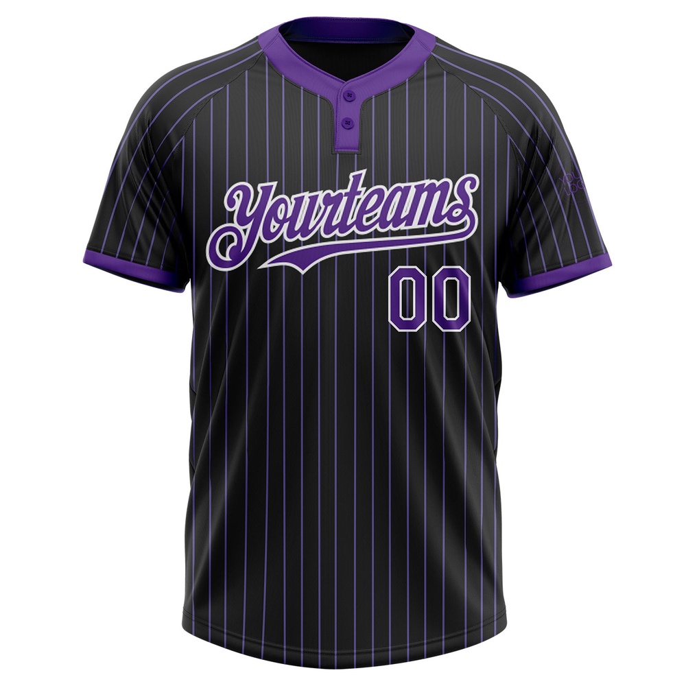 Black Purple Pinstripe White Two Button Unisex Softball Jersey, Custom Team Softball Jersey