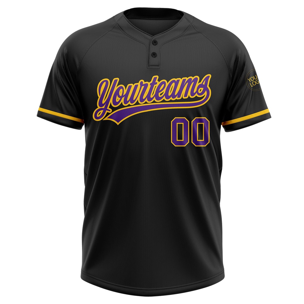 Black Purple Yellow Two Button Unisex Softball Jersey, Custom Team Softball Jersey