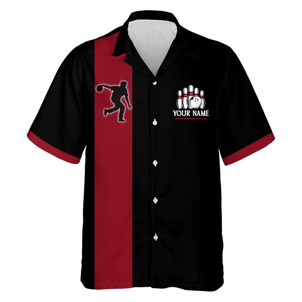 Black&Red Bowling Shirt For Men & Women, Custom Team Bowling Hawaiian Shirt