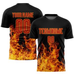 Black Red Gold Flame Sublimation Soccer Uniform&hellip;