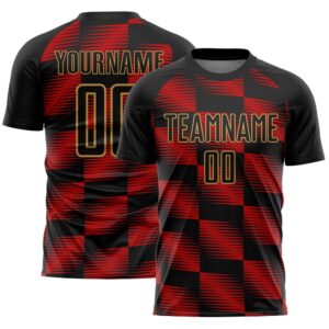 Black Red Old Gold Lines Sublimation Soccer&hellip;