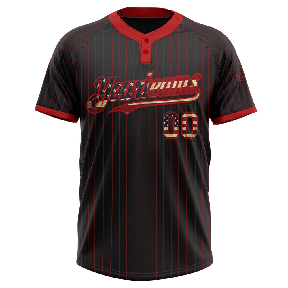 Black Red Pinstripe Vintage USA Flag Two Button Unisex Softball Jersey, Custom Team Softball Jersey