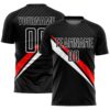 Black Red White Geometric Lines Sublimation Soccer Uniform Jersey, Custom Team Soccer Jersey Shirt