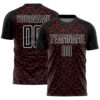 Black Red White Geometric Lines Sublimation Soccer Uniform Jersey, Custom Team Soccer Jersey Shirt