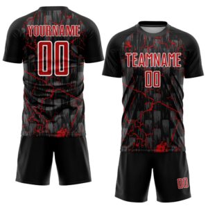 Black Red White Lightning Sublimation Soccer Uniform&hellip;