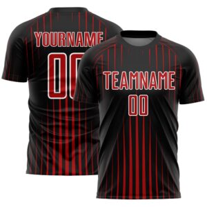 Black Red White Lines Sublimation Soccer Uniform&hellip;