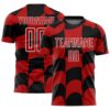 Black Red White Rhombus Print Sublimation Soccer Uniform Jersey, Custom Team Soccer Jersey Shirt Black Red White Rhombus Print Sublimation Soccer Uniform Jersey, Custom Team Soccer Jersey Shirt