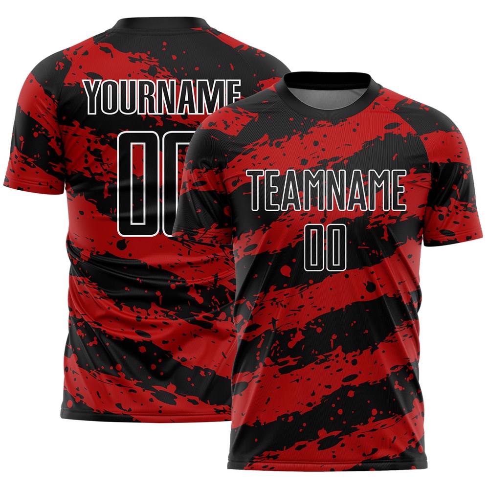 Black Red White Splash Sublimation Soccer Uniform Jersey, Custom Team Soccer Jersey Shirt Black Red White Splash Sublimation Soccer Uniform Jersey, Custom Team Soccer Jersey Shirt