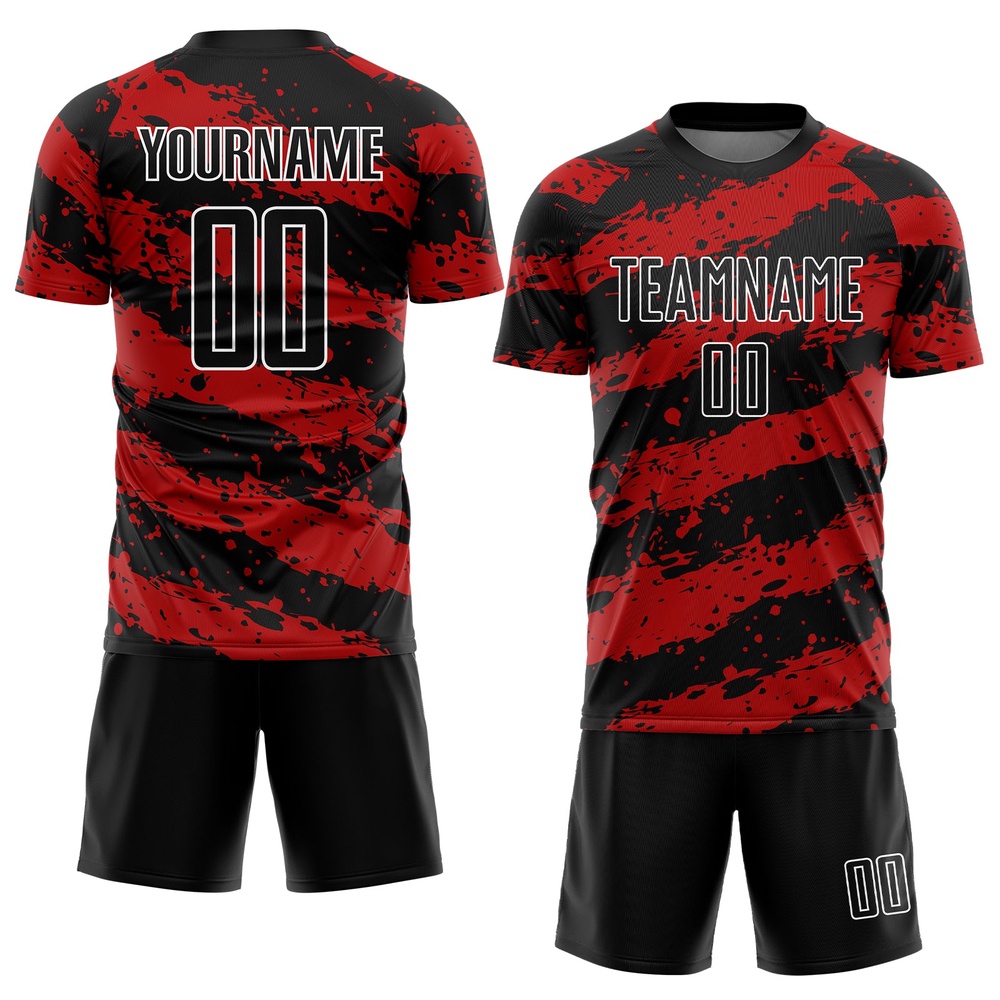 Black Red White Splash Sublimation Soccer Uniform Jersey, Custom Team Soccer Jersey Shirt Black Red White Splash Sublimation Soccer Uniform Jersey, Custom Team Soccer Jersey Shirt